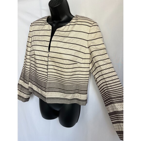 Talbots Cream Brown Embroidered Blazer Jacket Sze 10P Career Office Professional - Picture 3 of 9